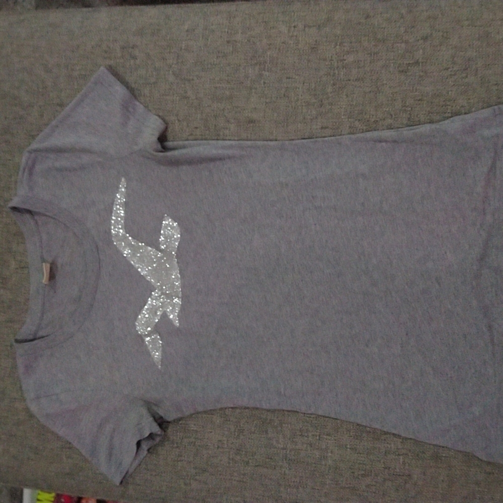 Hollister Gray Sparkle Logo Short Sleeve Tee M